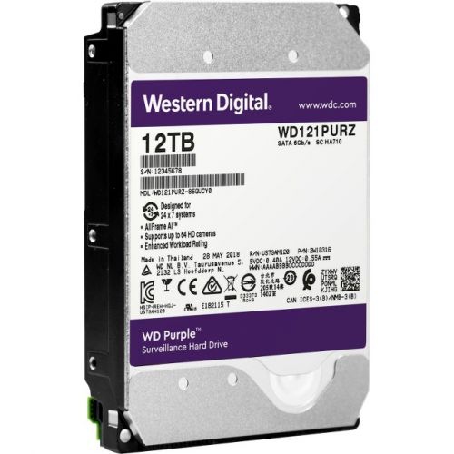 WD Purple WD121PURZ 12TB 3.5" Internal Hard Drive - SATA - 7200rpm - 256 Mb Buffer