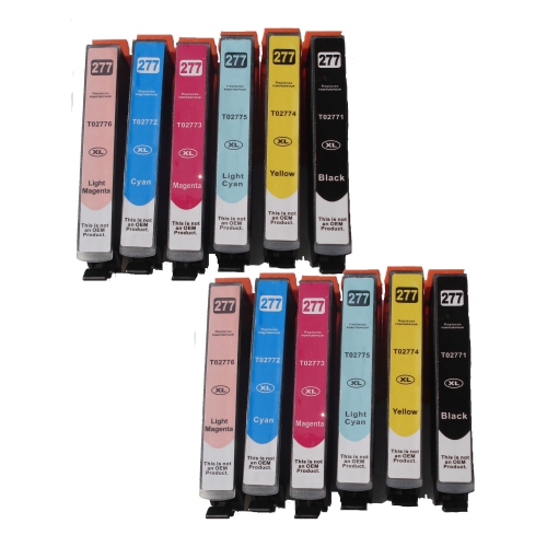 2 Set - 12 Ink Replace & Compatible for Epson T277XL 4xBlack 2Cyan 2Magenta 2Yellow 2Light Cyan 2Light Magenta Inkjet Cartridge