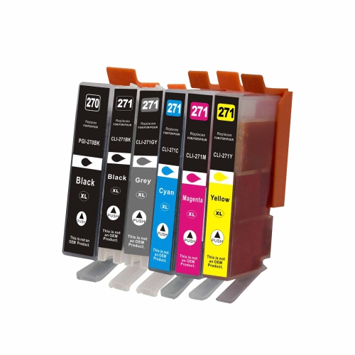 Max Saving - 6 Ink Cartridge Compatible PGI-270 PGBK CLI-271BK, CLI-271G, CLI-271C, CLI-271M, CLI-271Y for Canon Printer PGI270XL,CLI270XL
