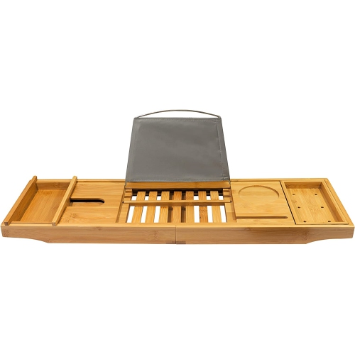 Plateau de baignoire en bambou de luxe - panier de bain extensible et antidérapant avec livre/tablette et porte-verre à vin - excellente idée cadeau