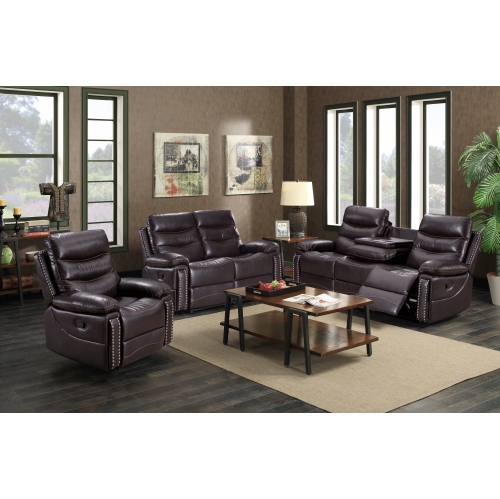 Alux A-Class Luxury Products Elite Collection 3-Piece Air Leather Recliner Sofa, Loveseat & Chair Set - Chocolate Brown