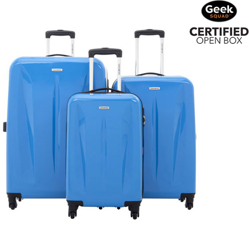 bright blue suitcase