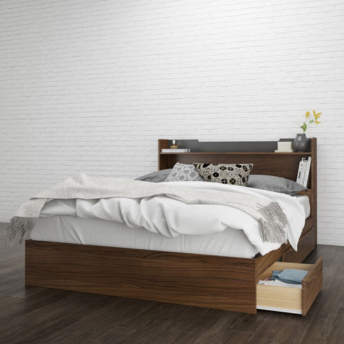 Nexera Contemporary Storage Bed Queen Charcoal Walnut