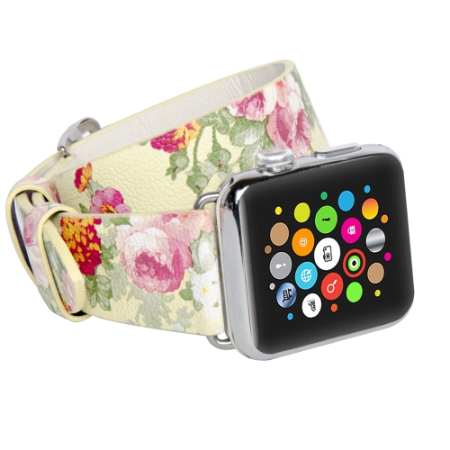 Bracelet de rechange en cuir souple avec motif floral et fermoir en métal pour Apple Watch Series 1-2-3-4-5-6-7-8 (40 mm) (41 mm)
