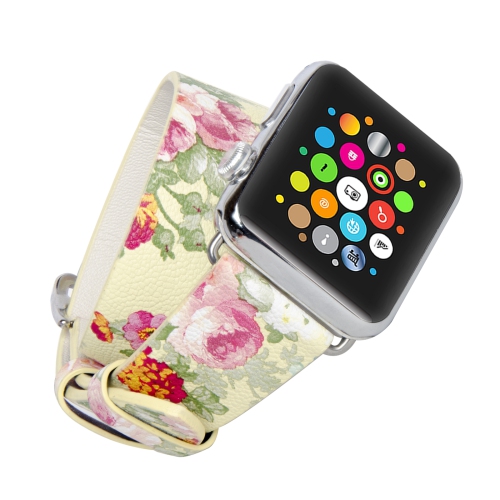 Bracelet de rechange en cuir souple avec motif floral et fermoir en métal pour Apple Watch Series 1-2-3-4-5-6-7-8 (40 mm) (41 mm)