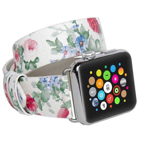 Bracelet de rechange en cuir souple avec motif floral et fermoir en métal pour Apple Watch Series 1-2-3-4-5-6-7-8 (40 mm) (41 mm)
