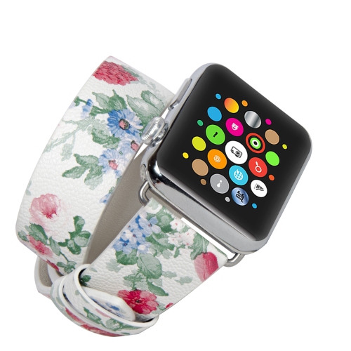 Bracelet de rechange en cuir souple avec motif floral et fermoir en métal pour Apple Watch Series 1-2-3-4-5-6-7-8 (40 mm) (41 mm)