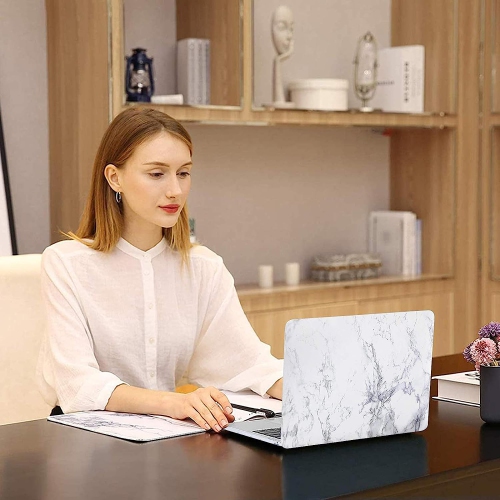 MacBook Air 13 inch Case, Plastic Pattern Hard Shell Case & Keyboard Cover & Screen Protector, White Marble