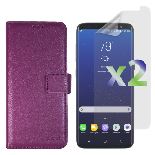 Exian Samsung Galaxy S8 Screen Protectors X 2 and PU Leather Wallet Purple