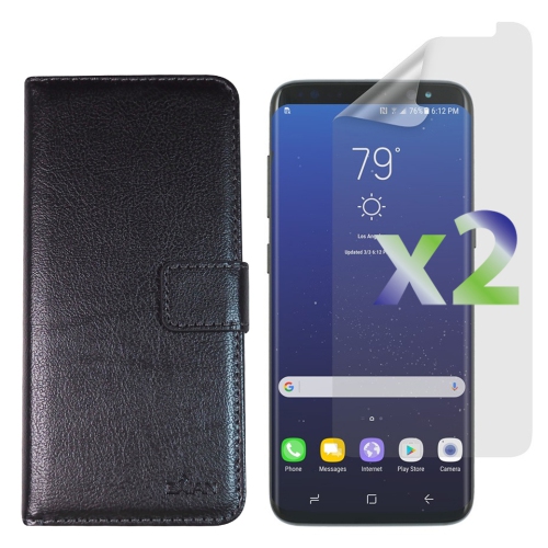 Protecteurs d’écran d’Exian pour Galaxy S8 plus de Samsung X 2 et portefeuille en cuir de polyuréthane noir