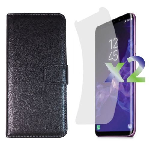 Exian Samsung Galaxy S9 Screen Protectors X 2 and PU Leather Wallet Black