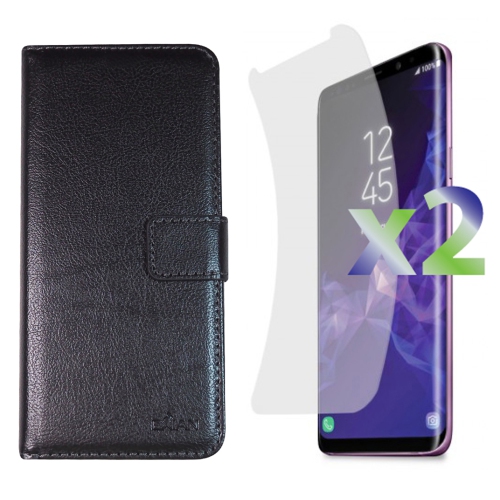 Exian Samsung Galaxy S9 Plus Screen Protectors X 2 and PU Leather Wallet Black