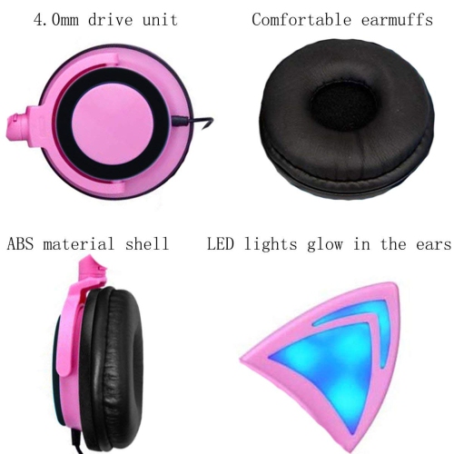 Cat Ear Headphones Over Ear Wired Kids Earphones with Foldable LED Light Flashing Compatible Headset
