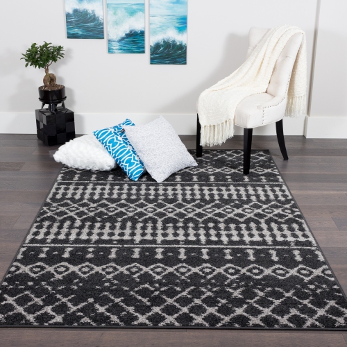 Lavan Vintage Moroccan Dark Grey Area Rug 5'3"x7'8"