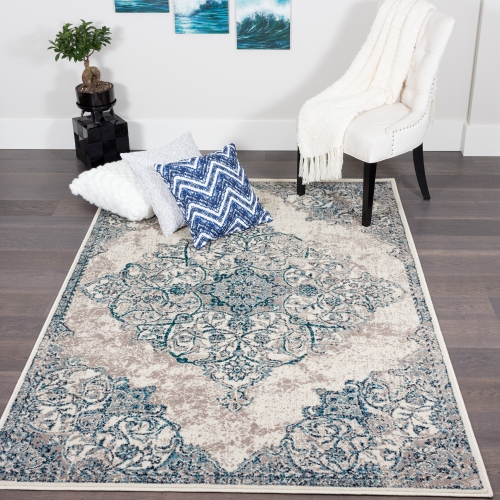 Saville Blue/Beige Area Rug 4'4"x6'2"