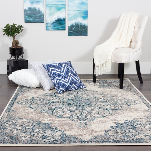 Saville Blue/Beige Area Rug 6'7" x 9'4"