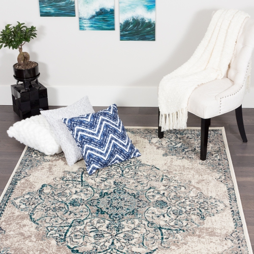 Saville Blue/Beige Area Rug 6'7" x 9'4"