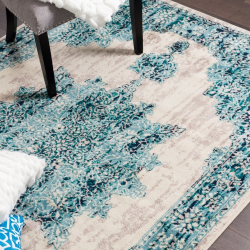 Tapis d'appoint bleu rétro Saville 2 pi 2 po x 3 pi 11 po