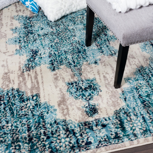 Tapis d'appoint bleu rétro Saville 2 pi 2 po x 3 pi 11 po