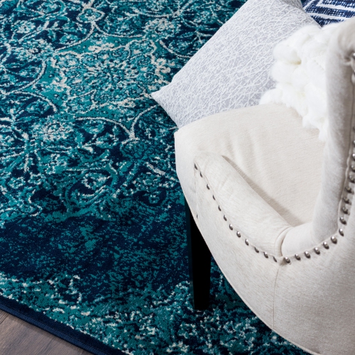 Tapis d'appoint Saville Vintage, marine / turquoise, 2 pi 2 po x 3 pi 11 po