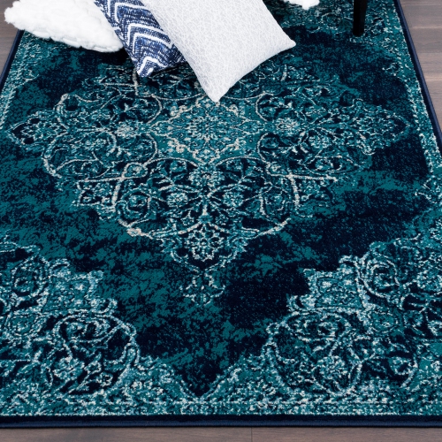 Saville Vintage Navy/Turquoise Area Rug 5'3"x7'8"