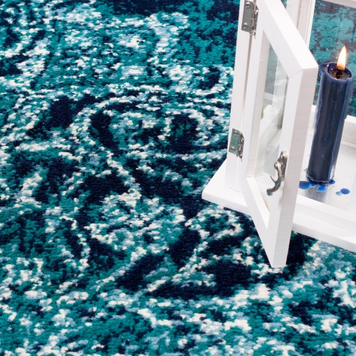 Saville Vintage Navy/Turquoise Area Rug 5'3"x7'8"