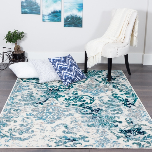 Tapis d'appoint Flora rétro bleu de Saville 2 pi 2 po x 3 pi 11 po