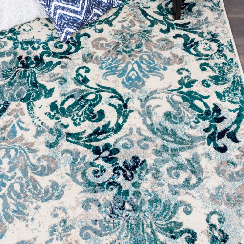 Tapis d'appoint Flora rétro bleu de Saville 2 pi 2 po x 3 pi 11 po