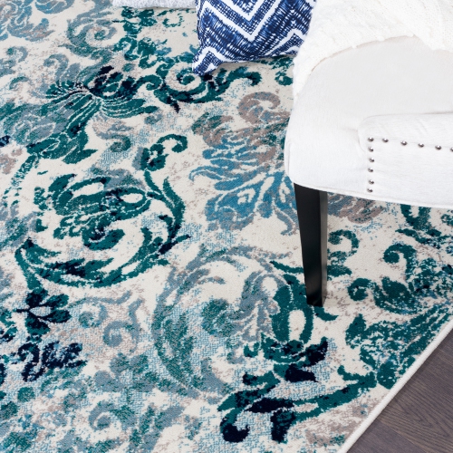 Tapis d'appoint Flora rétro bleu de Saville 2 pi 2 po x 3 pi 11 po