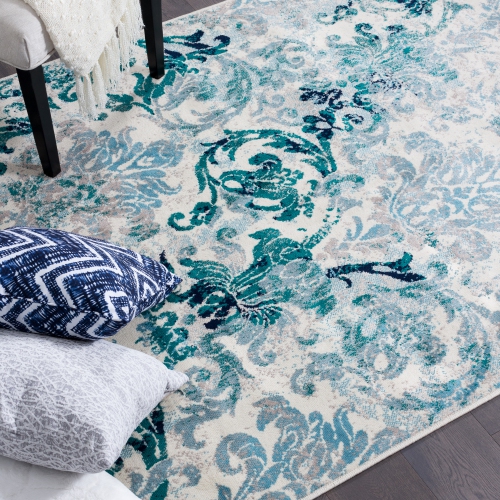 Tapis d'appoint Flora rétro bleu de Saville 2 pi 2 po x 3 pi 11 po