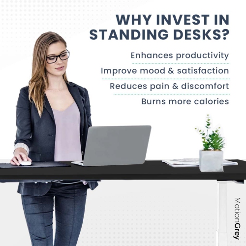 MotionGrey Height Adjustable German Electric Dual Motors Sit to Stand Computer Home and Office Standing Desk - Black Frame
