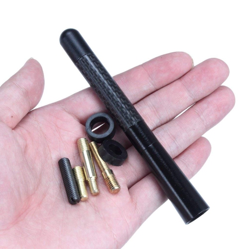 1pcs Carbon Fiber Aluminum Short Antenna Black Universal Car AM/FM Radio Antenna With Screws 4.8"