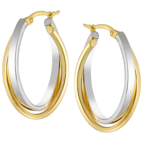Oval Hoop Drop Earrings in 10K Gold