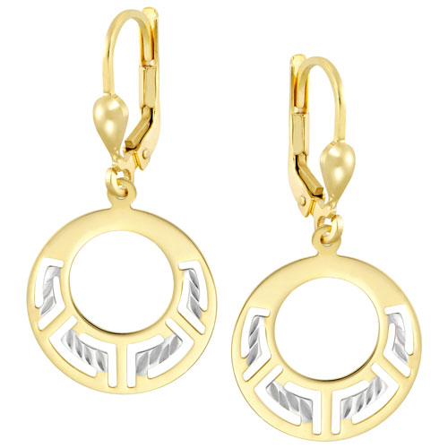 Two-Tone Bonded Silver Round Disc Hoop Earrings in 10K Gold with Cubic Zirconia