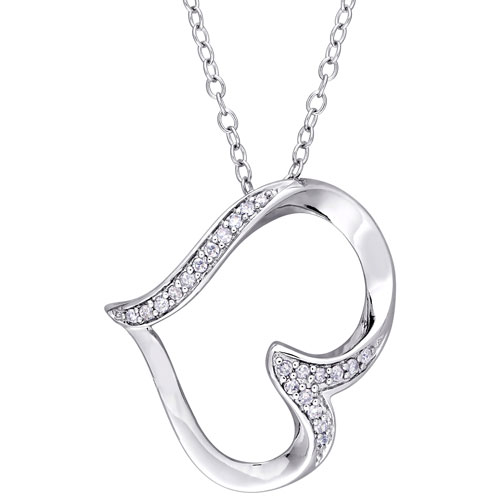 Heart Pendant in White Sterling Silver with 0.1ctw Round Diamond on an 18" Sterling Silver Chain