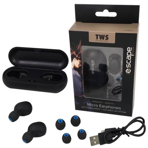 Petit casque d’écoute Bluetooth BTM884 d’Escape Platinum avec étui de chargement - Noir