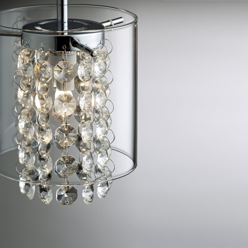 BAZZ Single Pendant with Clear Round Glass Shade and Glass Beads