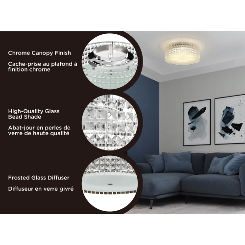 BAZZ 16 Inch Chrome and Glass Flush Mount Ceiling Light