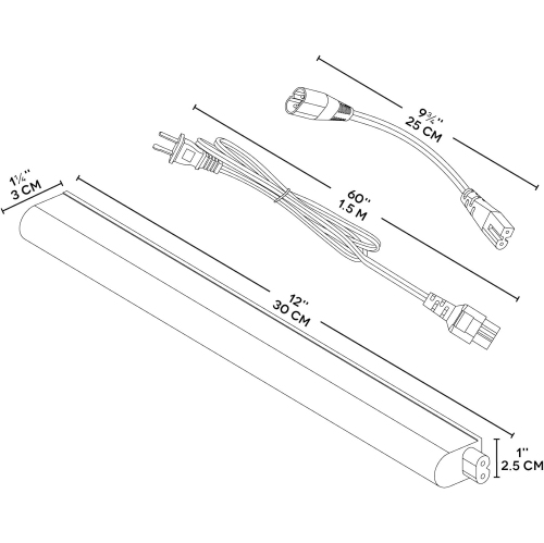 BAZZ 12 po Blanc et chrome DEL linéaire sous la lumière du Cabinet