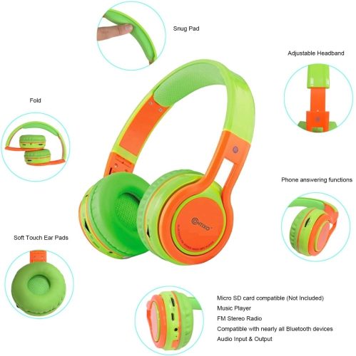 Contixo Kids Bluetooth Headphones, Wireless & Wired, Built-In Mic, Foldable, Adjustable Headband, iPhone, iPad, Android & Gaming Devices -