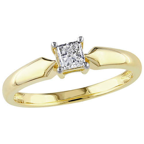 Solitaire Ring in 10K Yellow Gold with 0.33ct White Princess Diamond - Size 6