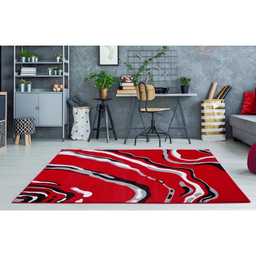 Ladole Rugs Calvin Red Black Abstract Area Rug 5'3" x 7'5"