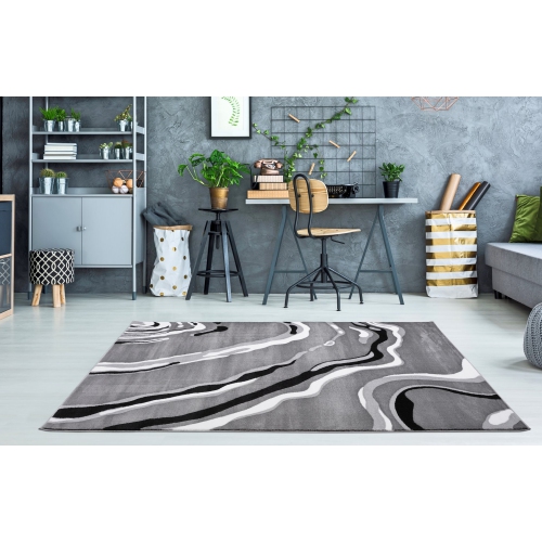 Ladole Rugs Calvin Grey Black Abstract Area Rug 3'11" x 5'3"