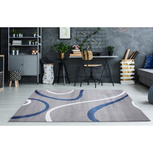 Tapis contemporain bleu spirales 5 pi 3 po x 7 pi 5 po de Ladole