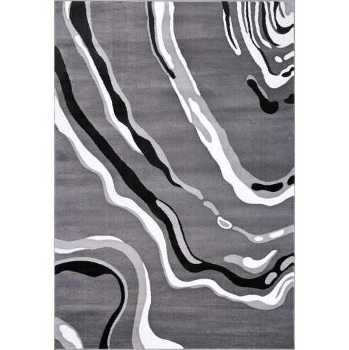 LA DOLE RUGS  Ladole Rugs Calvin Grey Abstract Area Rug 6'5" X 9'5" In Black