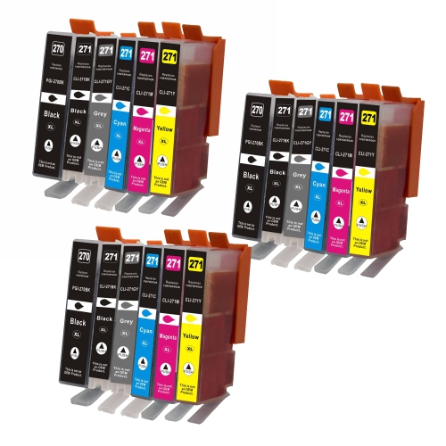 Max Saving - 3 Set Compatible PGI-270XL CLI-271XL (PBK,K,C,M,Y, Grey) Ink Cartridge for Canon PGI270PBK ,PGI271K CLI-271G, CLI-271C, CLI-271M,