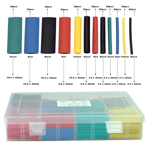 530 Pcs 2:1 Colour Heat Shrink Tubing Tube Sleeving Wrap Cable Wire 5 Color 8 Size