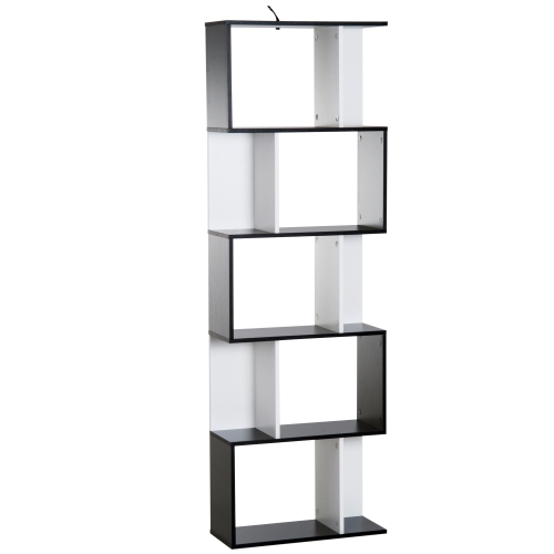 HOMCOM Modern Bookcase 5-Tier Display Rack Storage Shelf Room Divider Living Room Home Office Furniture, Black