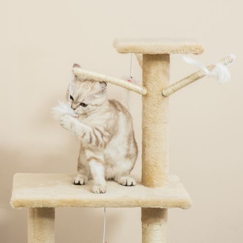 PawHut 53" Cat Tree, Large Cat Tower with Scratching Posts, Condo, Perches, Ladder, Hammock, Dangling Toys, Multi-level Kitten Activity Centre, Beige