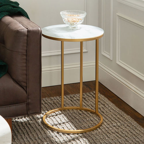 Winmoor Home Transitional 16" Round End Table - White/Gold